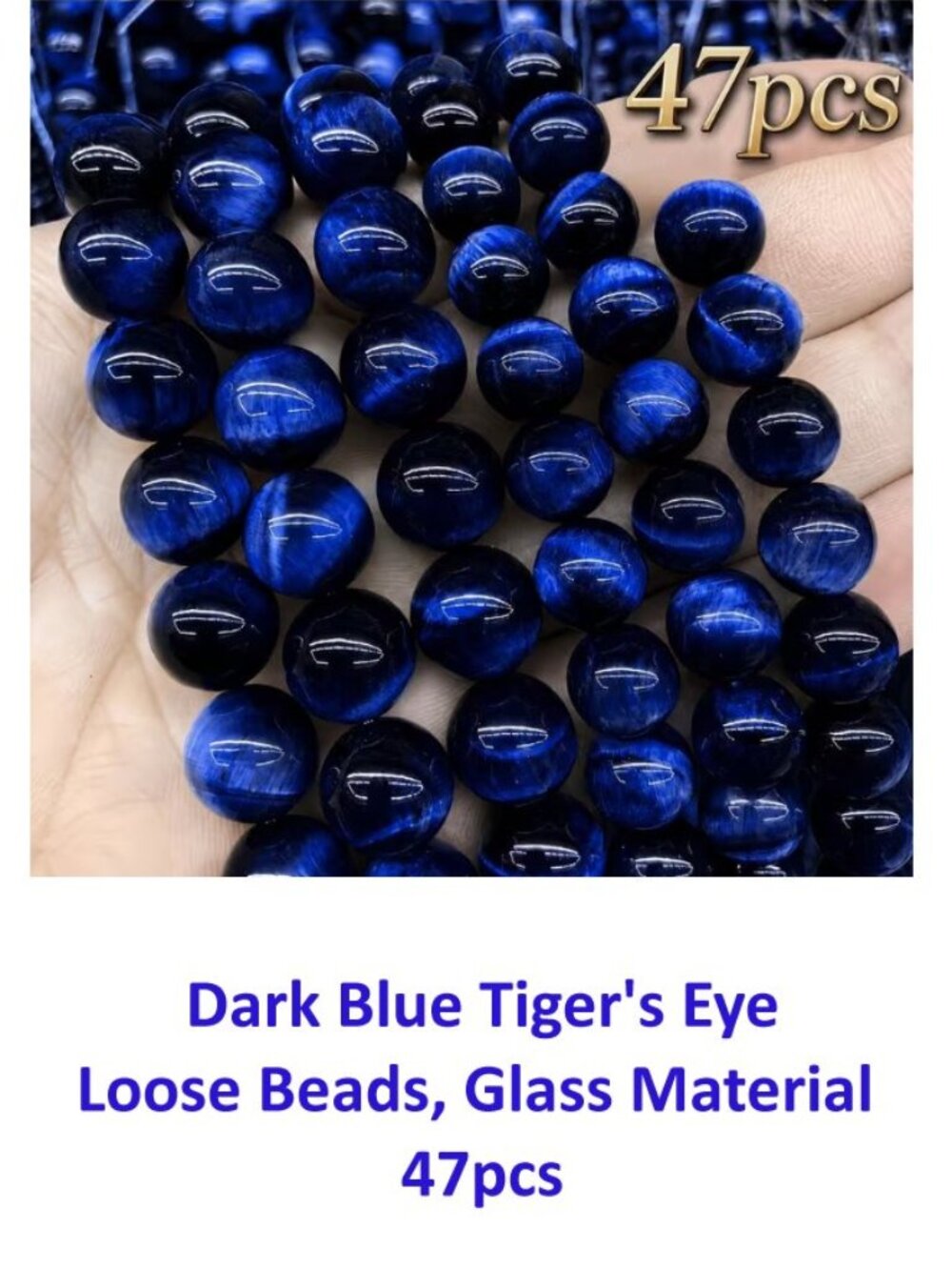 Dark Blue Tiger's Eye Beads with Holes, Glass Material 47pcs